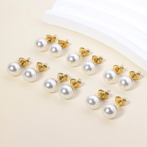 Dainty Pearl Earrings for Women: Hypoallergenic 6 Pairs AAA+ Quality Freshwater - Picture 3 of 6